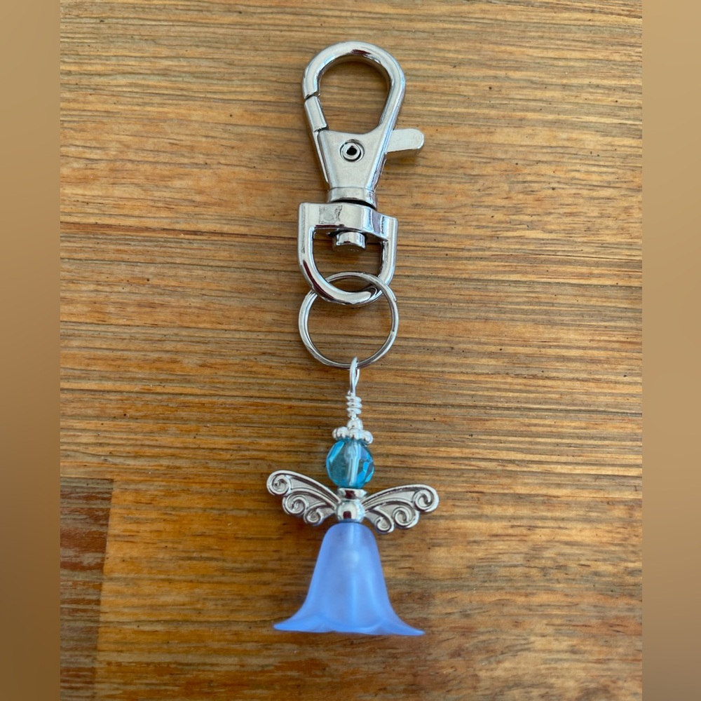 Handmade Medium Blue Fairy Hand Bag Charm Keychain Zipper Pull Snap Hook Clip